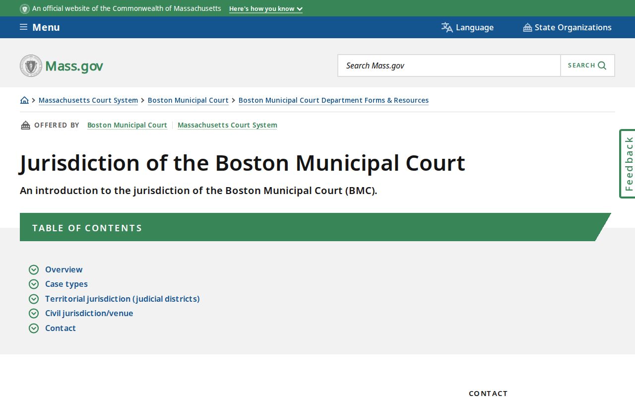 Suffolk County warrant lookup page describing Boston Municipal Court jurisdiction in Massachusetts