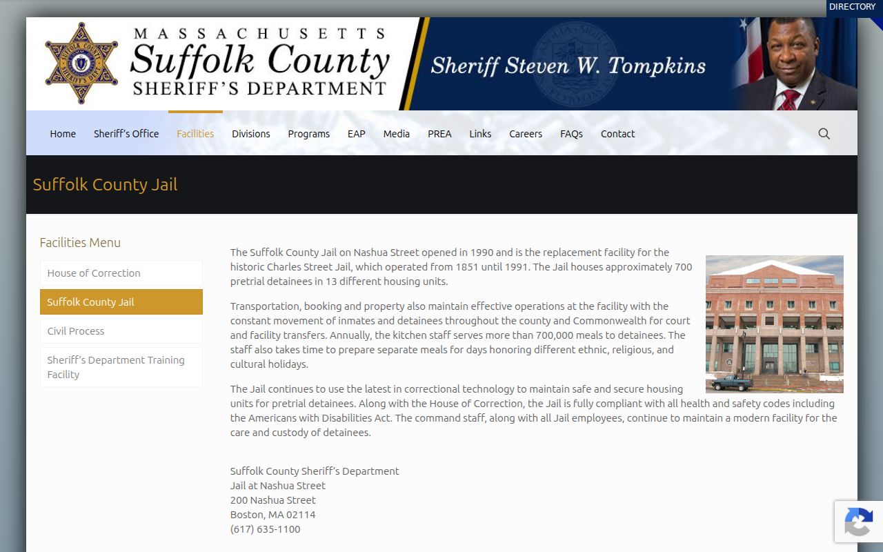 Suffolk County arrest warrant records custody building at the Nashua Street jail in Boston