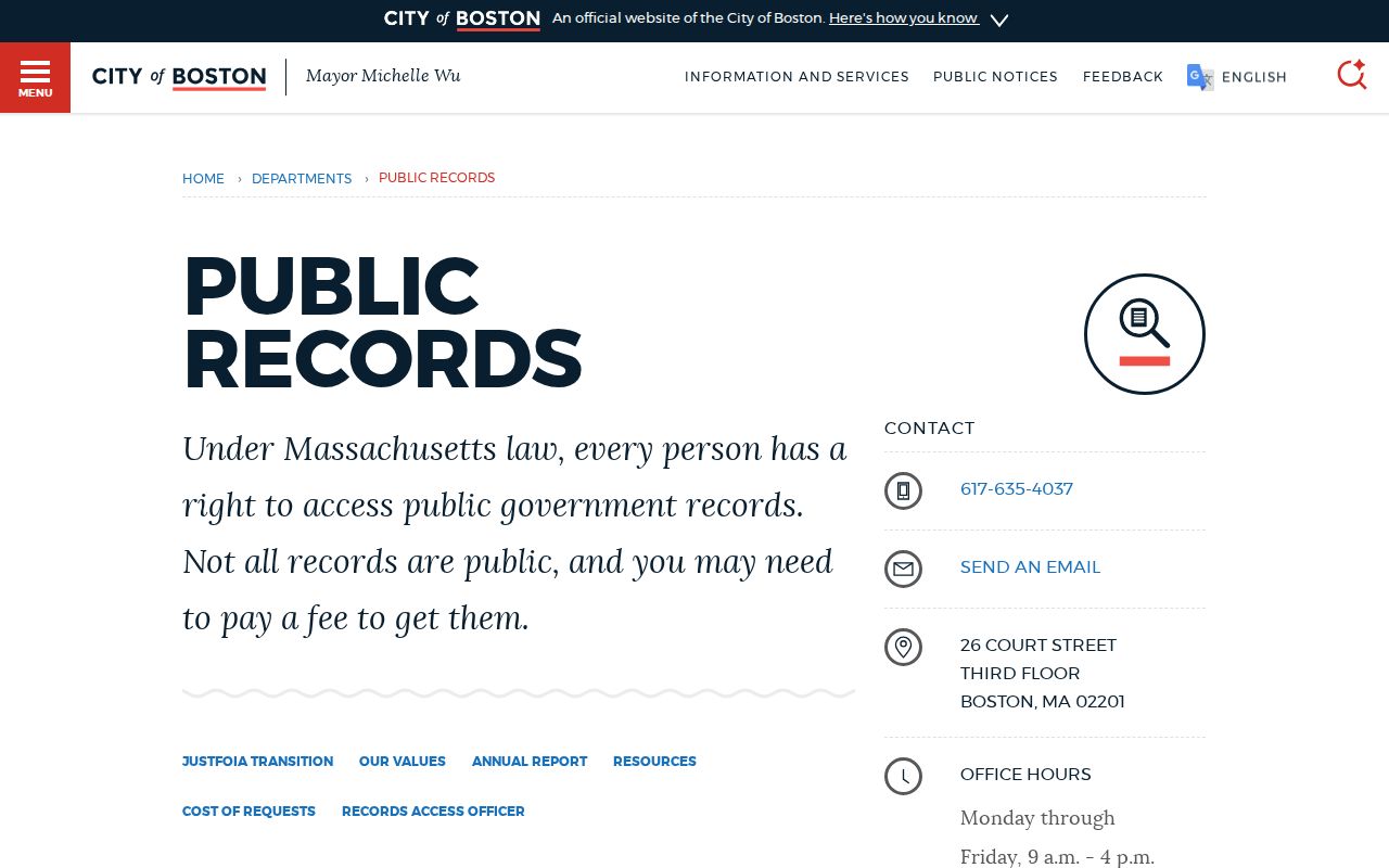 Boston warrant search records request guidance from the city public records office