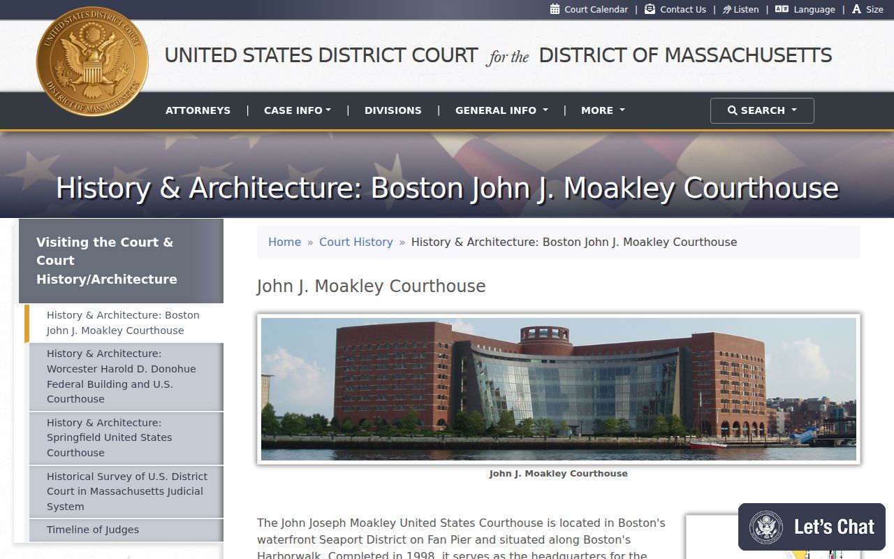 Federal courthouse handling federal arrest warrant records in Suffolk County, Massachusetts