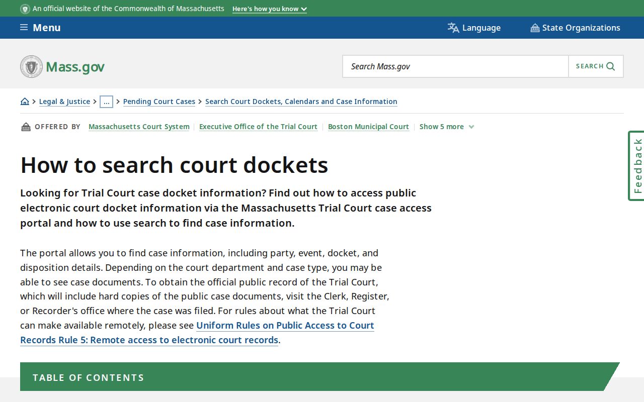Suffolk County warrant records docket search instructions on the Massachusetts court portal